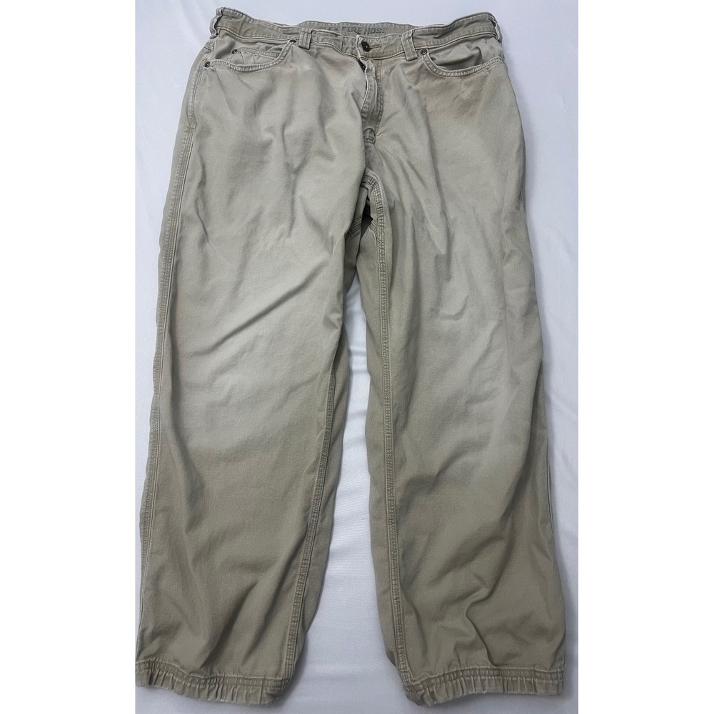 Duluth Trading Fire Hose Work Pants Men's 38x30 Khaki Canvas Relaxed Workwear